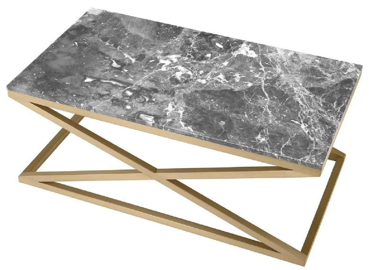 Luxury coffee table brass / gray 120 x 70 x H. 47 cm - Rectangular stainless steel living room table with marble top - Living room furniture - Luxury furniture - Luxury living room furnishings