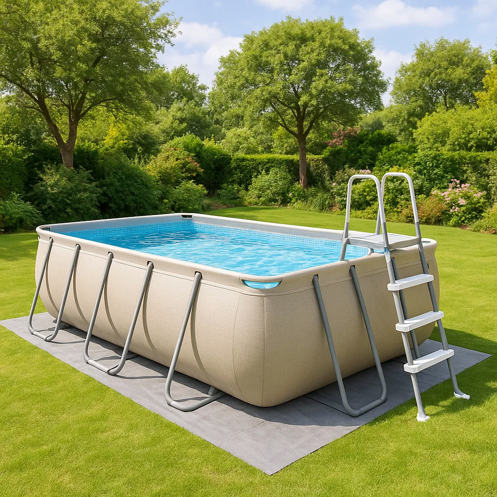 Ovaler Röhrenpool, rechteckiger Röhrenpool, beigefarbener rechteckiger Aufstellpool, beigefarben, Metall und PVC, Garten und Außenbereich, 488 x 305 x 107 cm QsRbCtj611oq