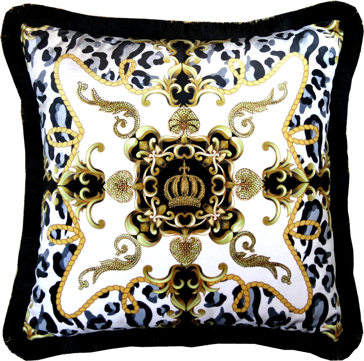 Harald Glööckler luxury decorative cushion Pompöös by coat of arms with rhinestones black / white / gold - finest velvet fabric - Glööckler cushion