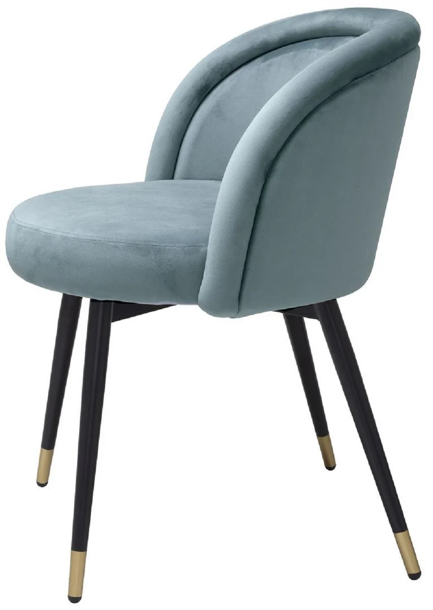 Luxury dining room chair set blue / black / brass 57.5 x 58 x H. 77 cm - Noble dining room chairs - Luxury dining room furniture