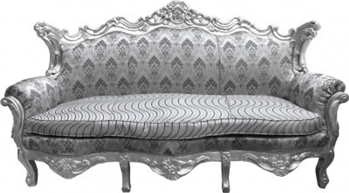 Barock Wohnzimmer Set Grau Muster/Silber- 3er Sofa+2er Sofa + 1 Sessel