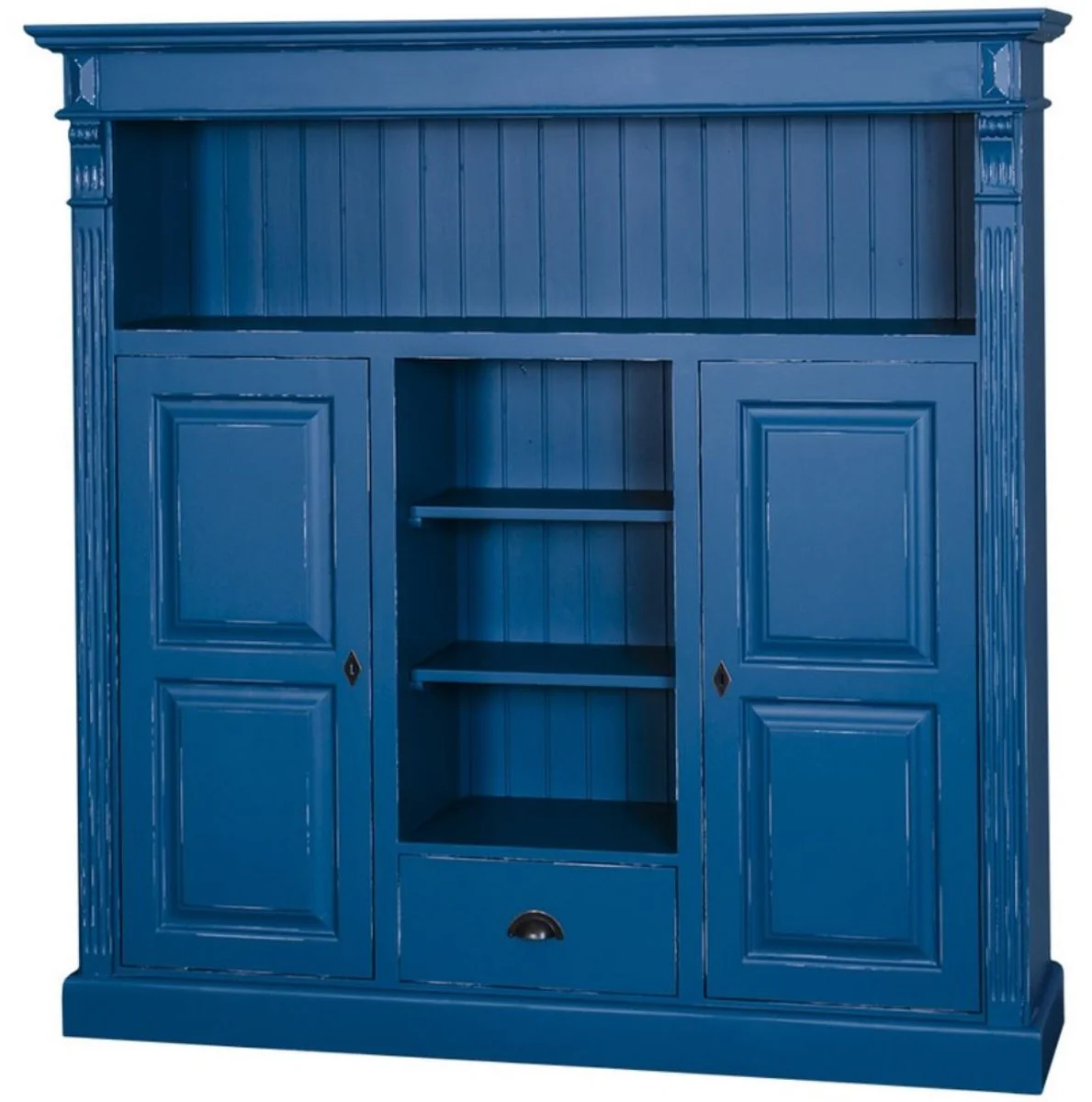 Country house style bookcase antique blue 60 x 36 x H. 100 cm - solid wood cabinet with 2 doors and drawer - living room cabinet - country house style furniture