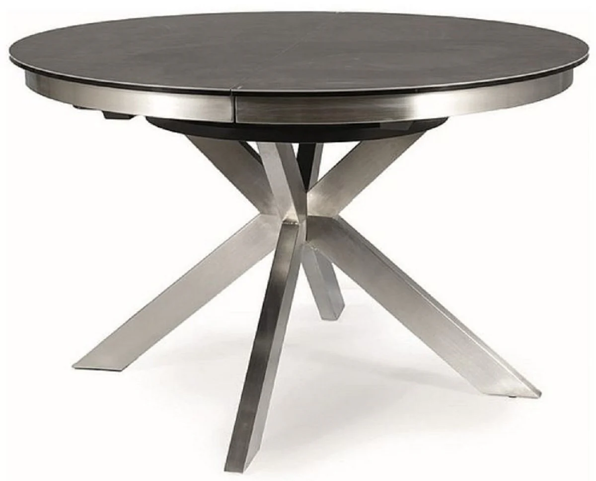Designer dining table gray / silver 120-160 x 120 x H. 76 cm - Extendable dining room table with glass ceramic table top and stainless steel legs - Kitchen furniture - Designer dining room furniture
