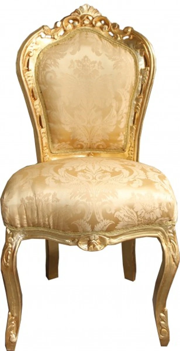 Baroque dining room chair gold flowers pattern / gold without armrests - antique furniture