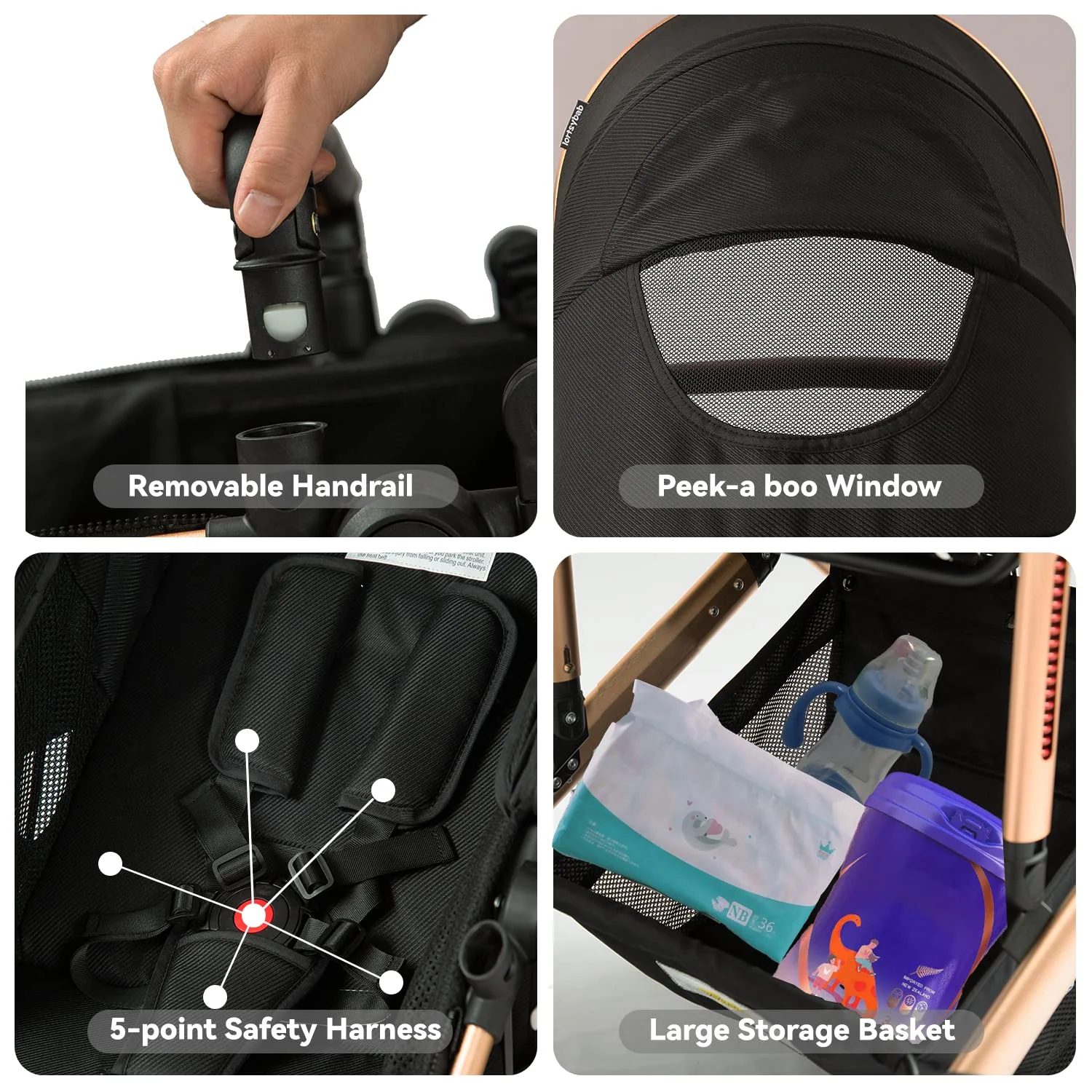 Kinderwagen – 2-in-1-Hochformat-Kabriolett-Kinderwagen mit umkehrbarem Sitz | Faltbarer Kinderwagen aus Aluminiumlegierung, stoßfest, für Kleinkinder im Alter von 0 bis 36 Monaten