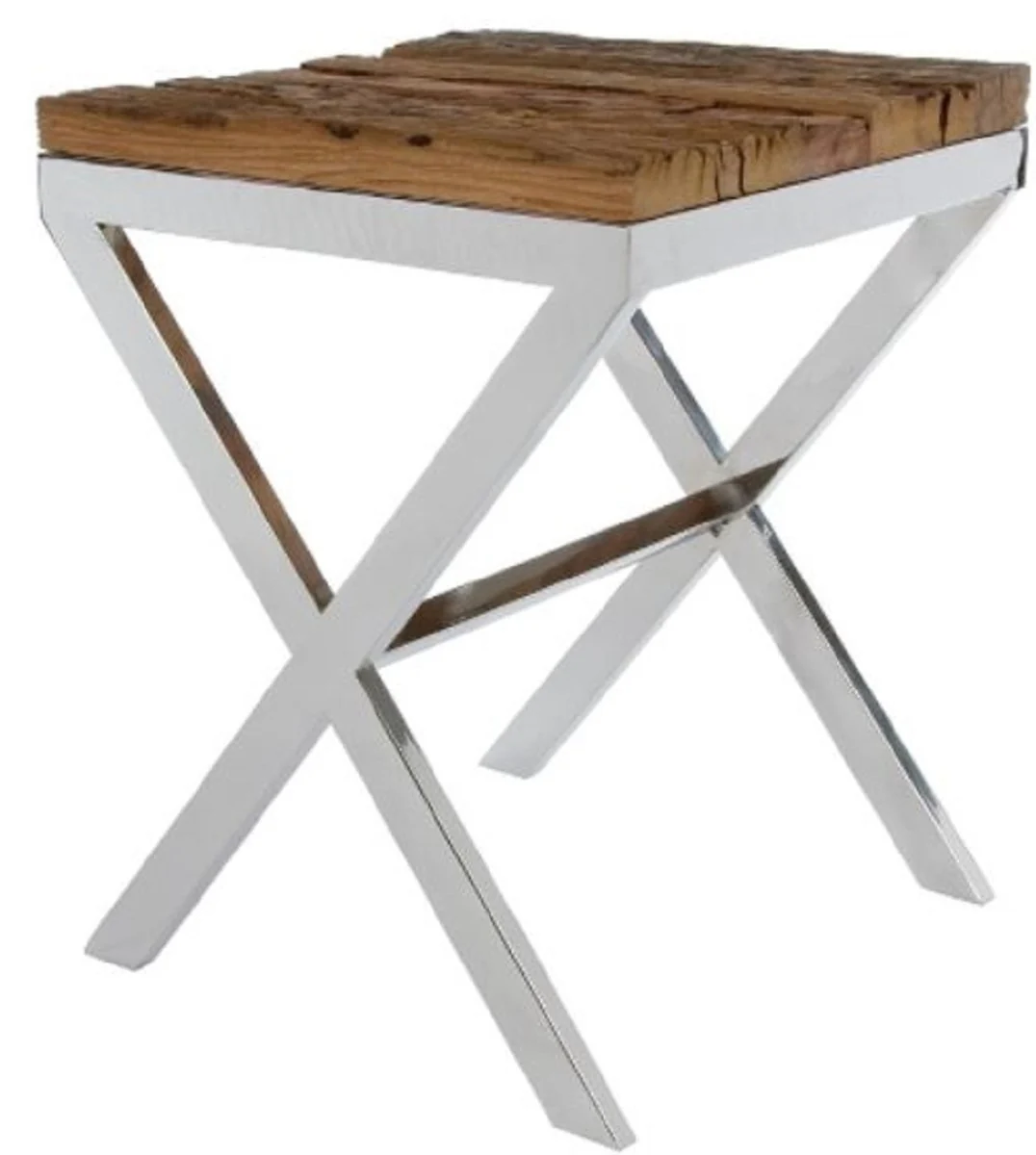 Luxury side table brown / silver 45 x 45 x H. 60 cm - side table with rustic surface and additional glass top