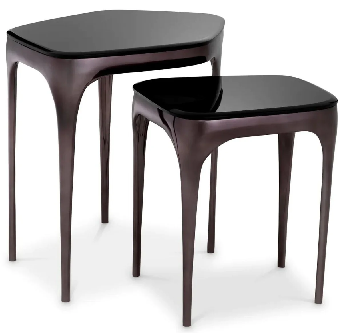 Luxury side table set silver black / black - 2 aluminum tables with glass tops - hotel furniture - living room furniture - luxury furniture - luxury furnishings - furniture luxury