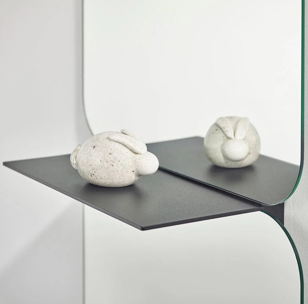 Luxury mirror black 47 x H. 180 cm - designer wall mirror with powder-coated aluminum shelf