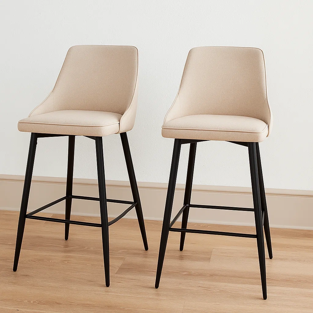 Beigefarbener Bartisch und Barhocker aus Stoff und Metall für Küche oder Esszimmer, 47×55×96 cm - Svufz2sx8Iv8