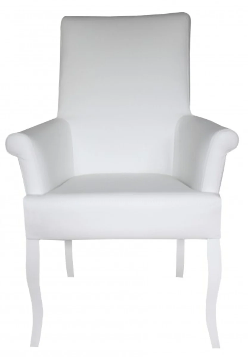 Dining room chair white / white faux leather with armrests - Baroque furniture