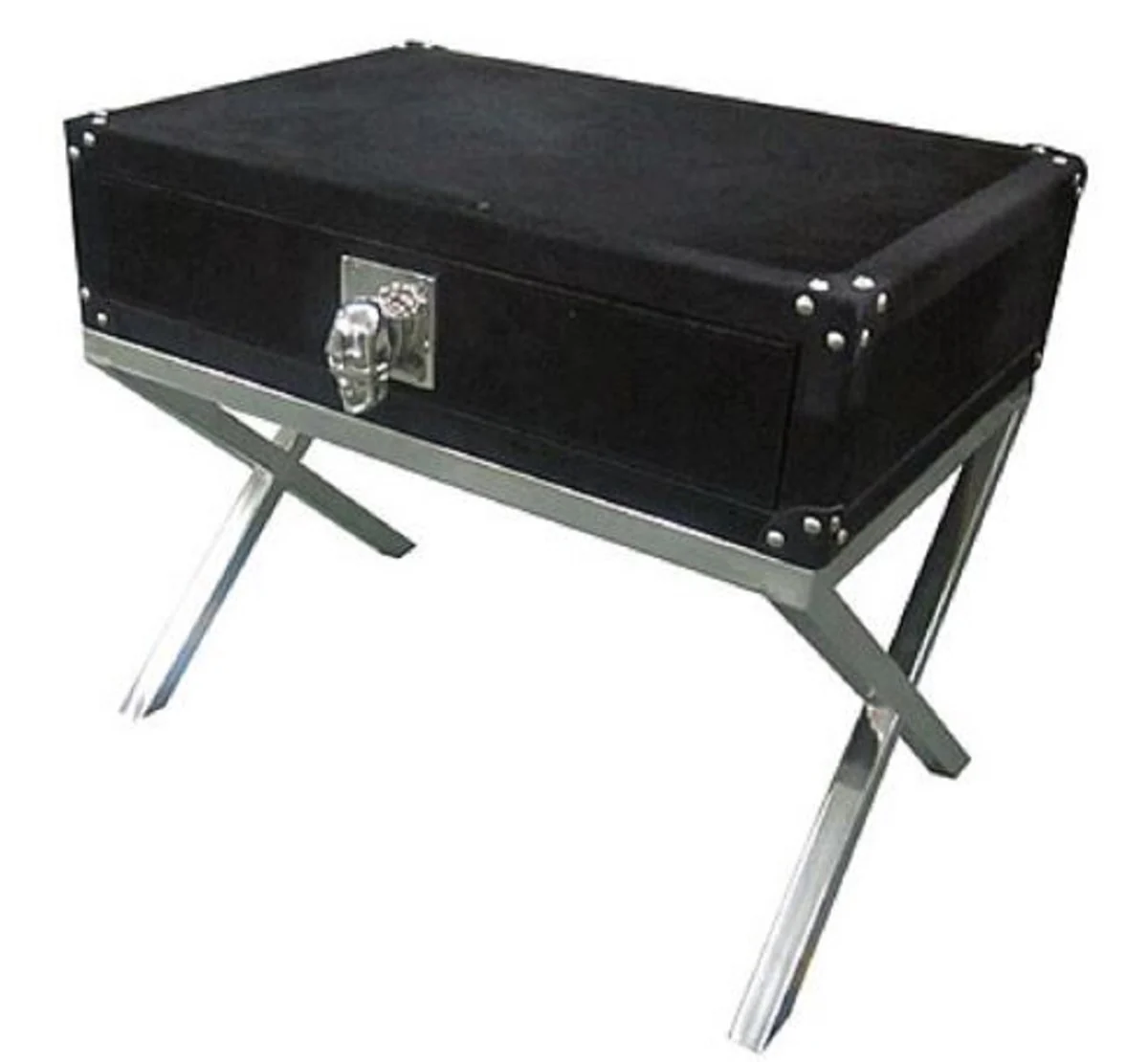 Luxury side table with drawer black / silver 60 x 40 x H. 50 cm - living room furniture