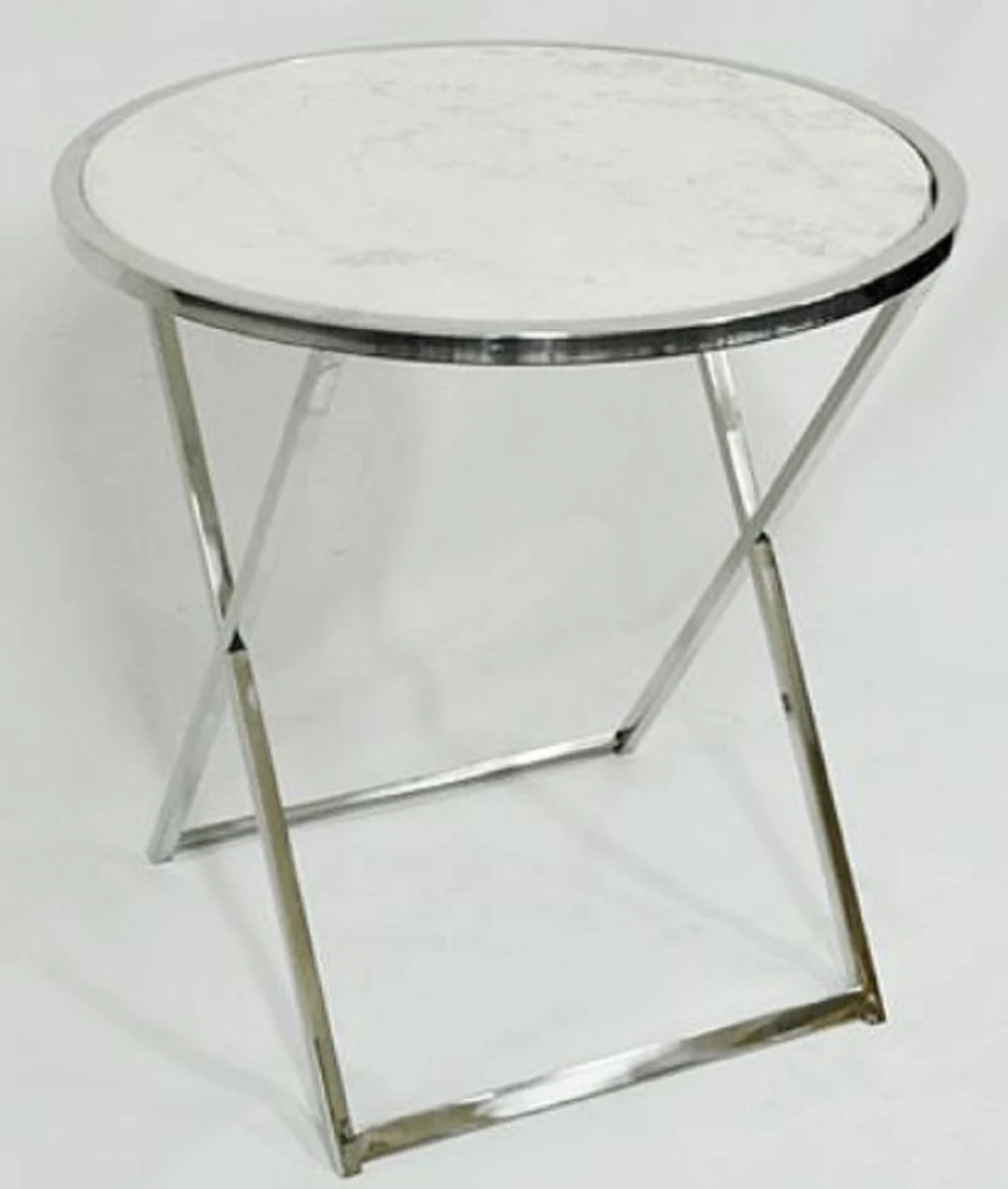 Luxury side table silver / white Ø 75 x H. 76 cm - Round stainless steel table with marble top