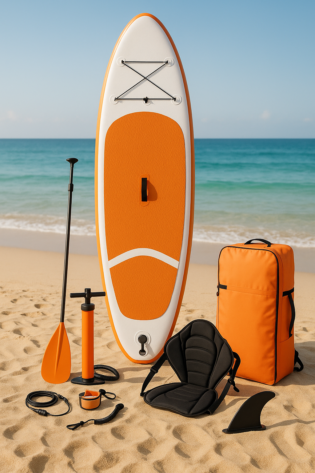 Aufblasbares Paddleboard, orange-weiß, PVC, geeignet für Strand und Fluss, 320 × 82 × 15 cm, ibTNWUg554fn