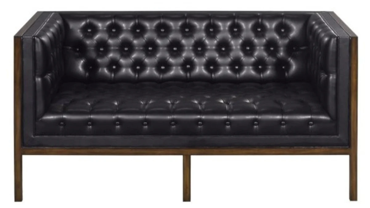 Chesterfield genuine leather 2-seater sofa black / brown 143 x 78 x H. 71 cm - Hotel Furniture