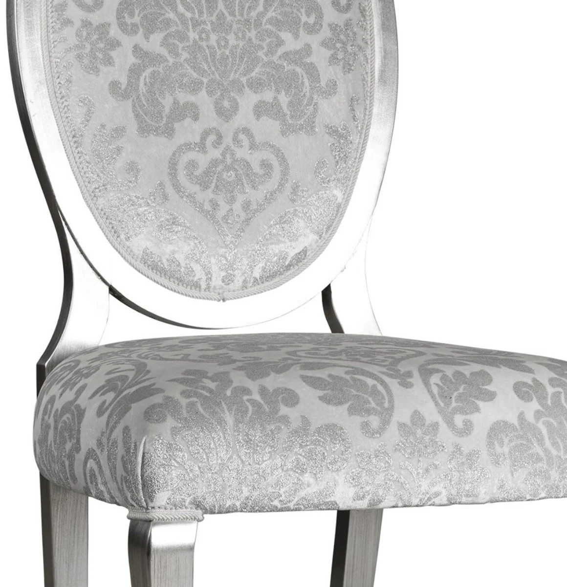 Luxury Art Nouveau dining chair set of 6 silver / gray / silver 51 x 48 x H. 106 cm - Elegant kitchen chairs with pattern - Baroque & Art Nouveau dining room furniture - Luxury quality