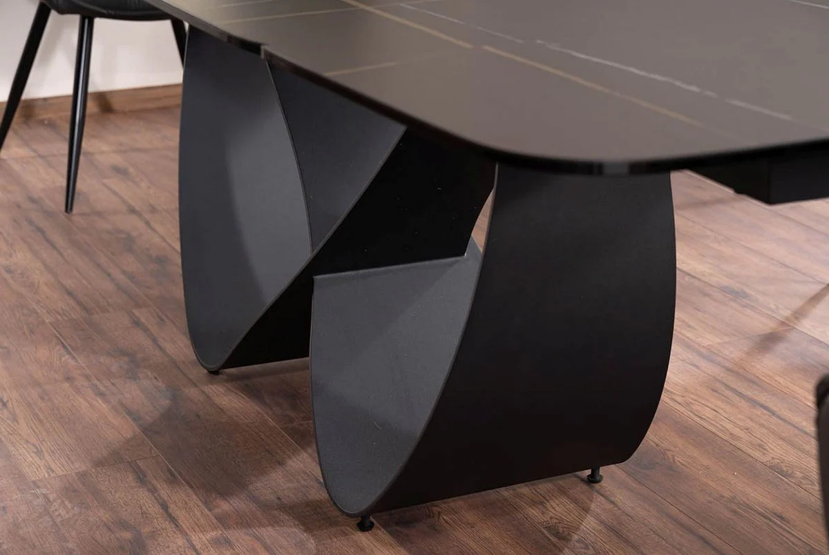 Luxury dining table black / matt black 160-240 x 95 x H. 76 cm - Extendable kitchen table with tempered glass ceramic table top - Dining room furniture - Luxury furniture