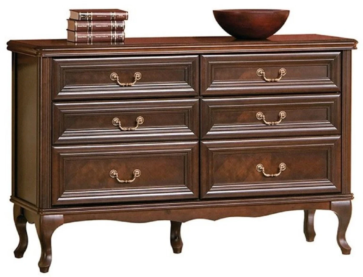 Luxury Art Nouveau solid wood chest of drawers with 6 drawers dark brown 135 x 42.5 x H. 86.6 cm - Baroque & Art Nouveau bedroom furniture