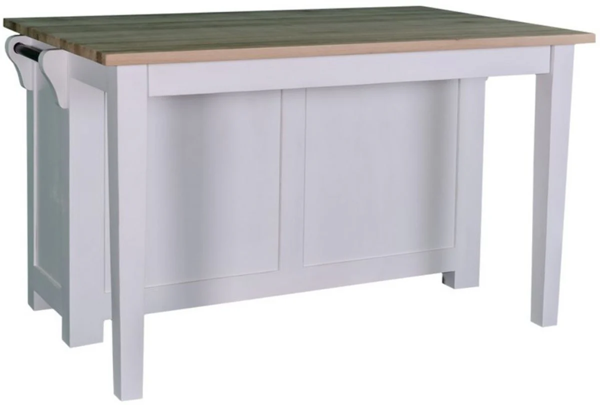 Country house style kitchen island white / natural colors 135 x 85 x H. 80 cm - country house style kitchen cabinet with 2 glass doors