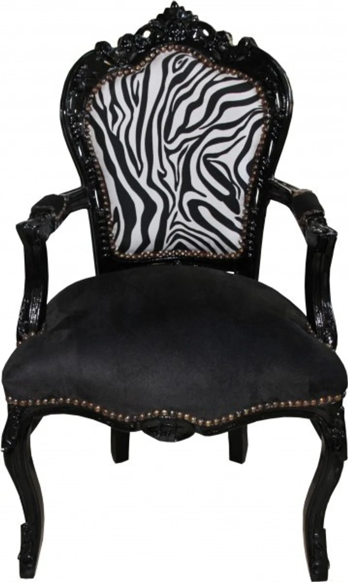 Baroque dining room chair black / zebra / black with armrests - furniture antique
