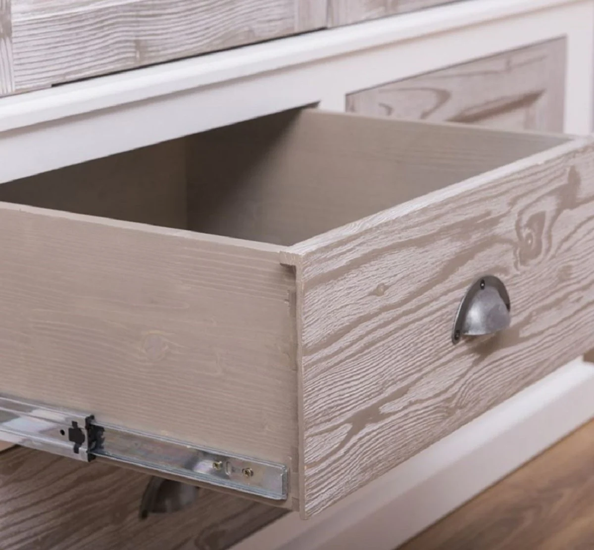 Country house style bedroom wardrobe white / natural colors 232 x 59 x H. 197 cm - solid wood wardrobe with 6 doors and 4 drawers - solid wood bedroom furniture in country house style