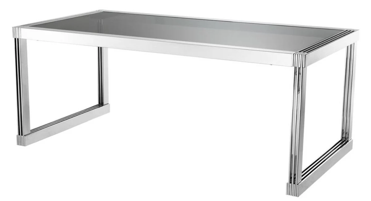 Luxury dining table in silver with smoked glass 195 x 100 x H. 78 cm - luxury quality