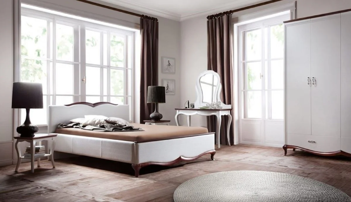 Luxury Art Nouveau bedroom cabinet high gloss white / brown 204.4 x 62.5 x H. 209.5 cm - solid wood wardrobe with 4 doors and 2 drawers - bedroom furniture