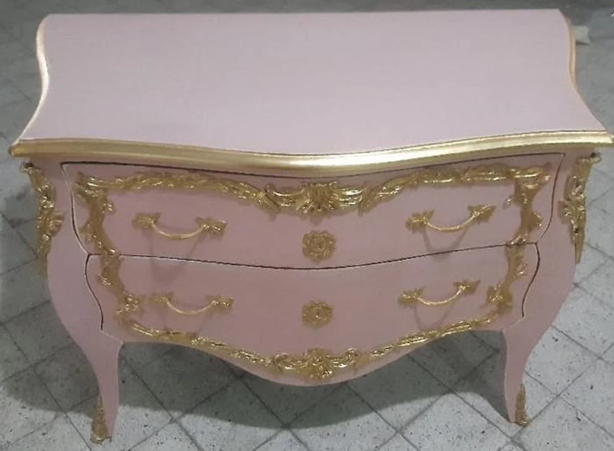 Baroque chest of drawers with 2 drawers pink / gold - Handmade solid wood chest of drawers in baroque style - Bedroom furniture in baroque style - Baroque furniture - Baroque furnishings - Noble & magnificent
