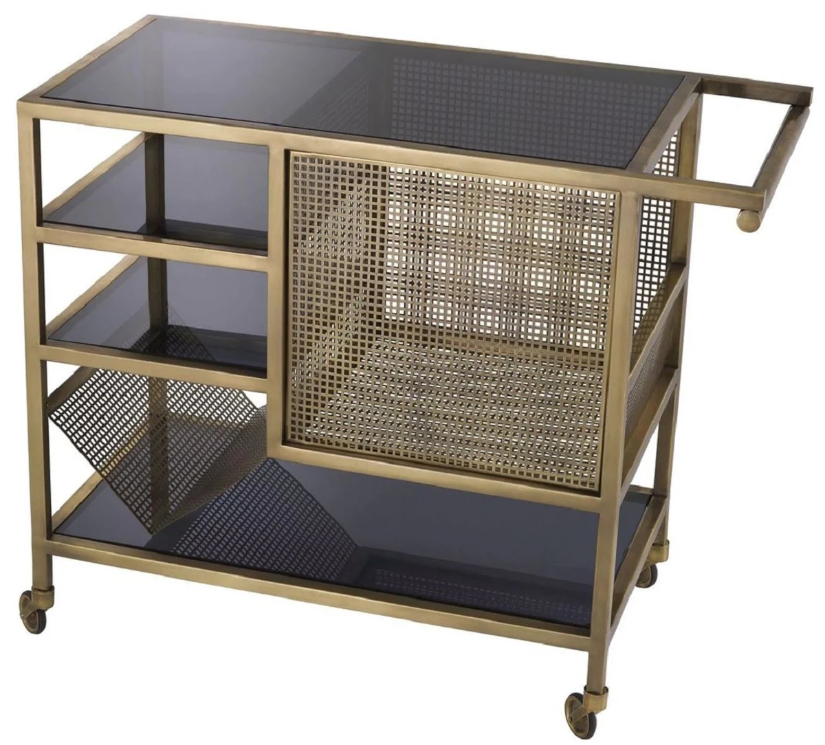 Luxus Servierwagen Vintage Messing / Grau 85 x 40 x H. 71 cm - Hotel Restaurant Gastronomie Trolley - Luxus Hotel Restaurant Gastronomie Accessoires - Luxus Möbel
