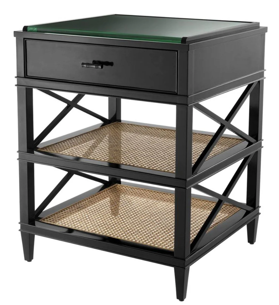 Luxury side table with drawer and shelf black / natural / bronze 60 x 56 x H. 76 cm - Hotel Furniture