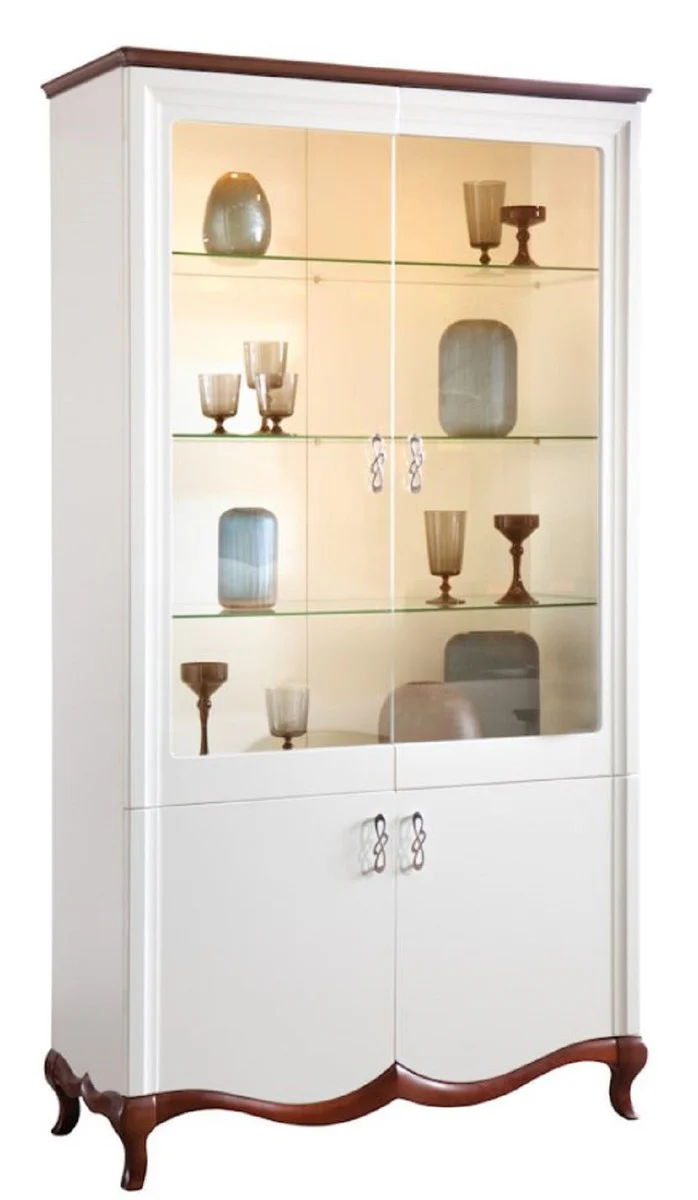 Luxury Art Deco display cabinet white / dark brown 114 x 46.5 x H. 209.5 cm - living room cabinet with 4 doors - living room furniture