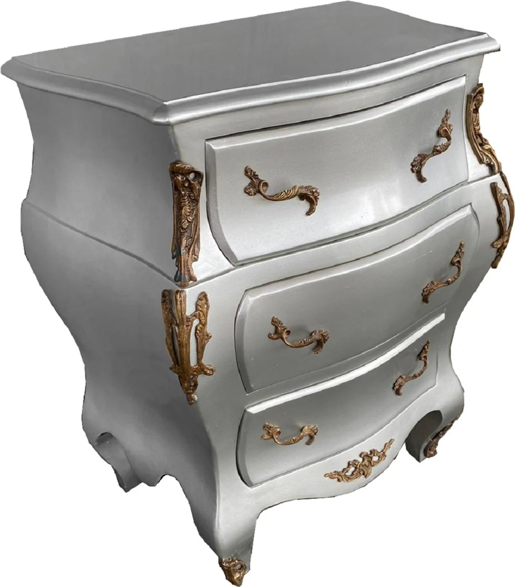 Baroque chest of drawers silver / brass colored - Handcrafted solid wood chest of drawers with 3 drawers - Baroque furniture