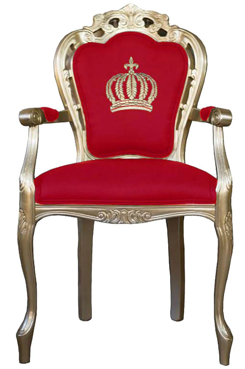 Pompöös by Luxury Baroque Dining Chair with Armrests Red / Gold - Pompöös Baroque Chair designed by Harald Glööckler