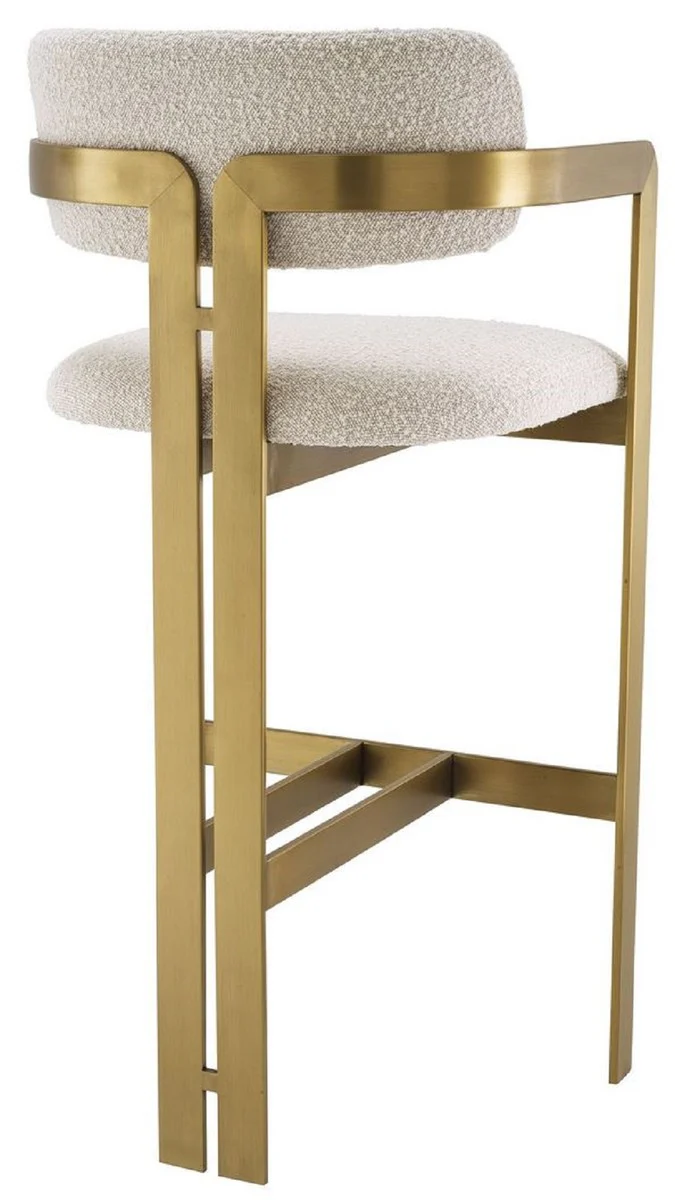 Luxury bar chair cream / brass 53 x 44.5 x H. 107 cm - Padded stainless steel bar stool - Luxury bar furniture