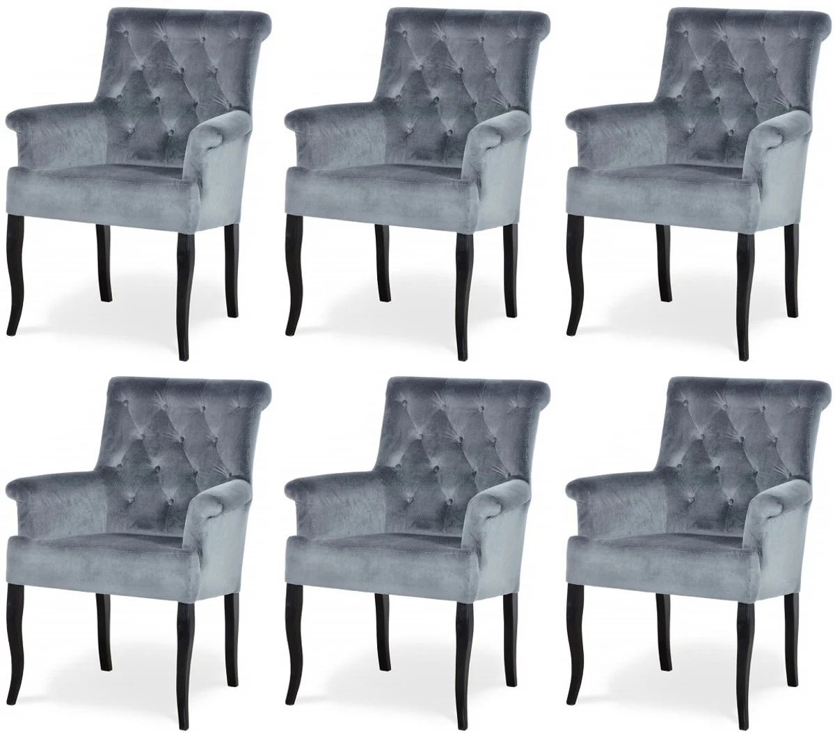 Chesterfield Neo Baroque Dining Room Chair Set of 6 Gray / Black - Kitchen Chairs with Armrests - Dining Room Furniture - Chesterfield Furniture - Neo Baroque Furniture