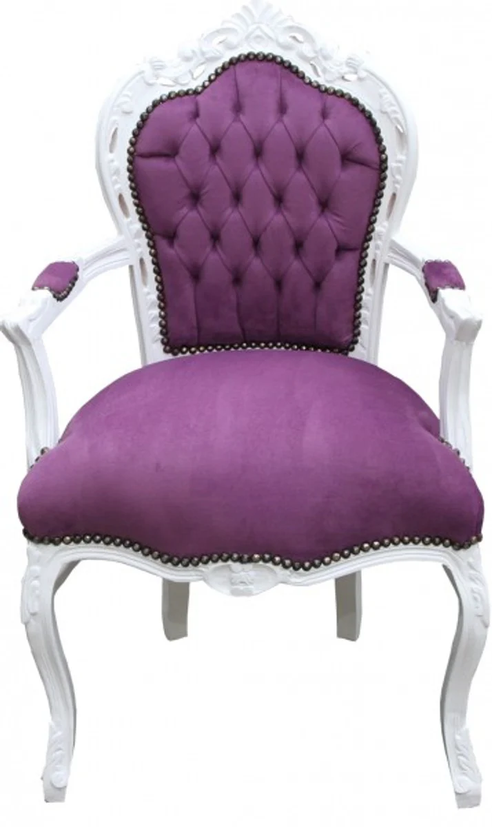 Baroque dining room chair with armrests purple / white