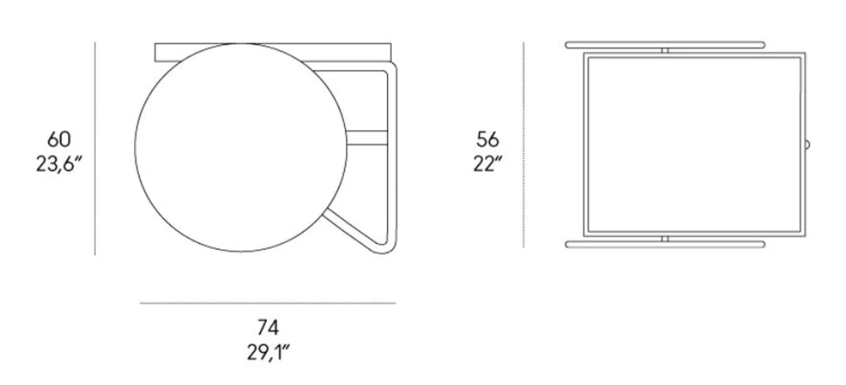 Luxury side table with wheels natural / black - Made in Italy