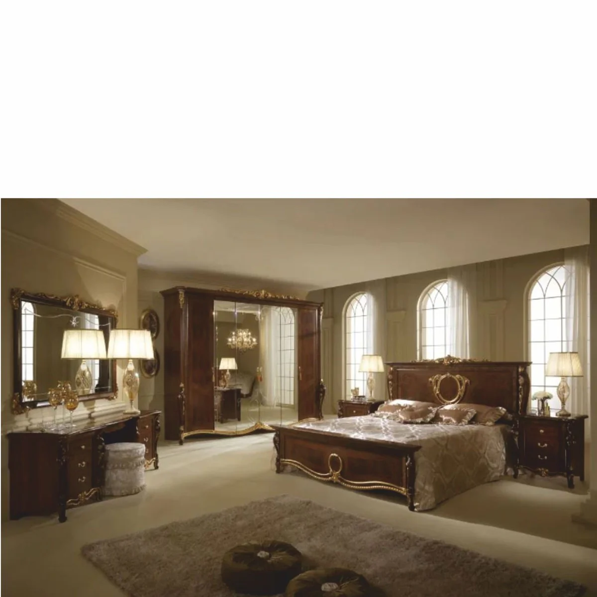 Luxury Baroque Double Bed Dark Brown / Gold - Baroque Furniture - Made in Italy