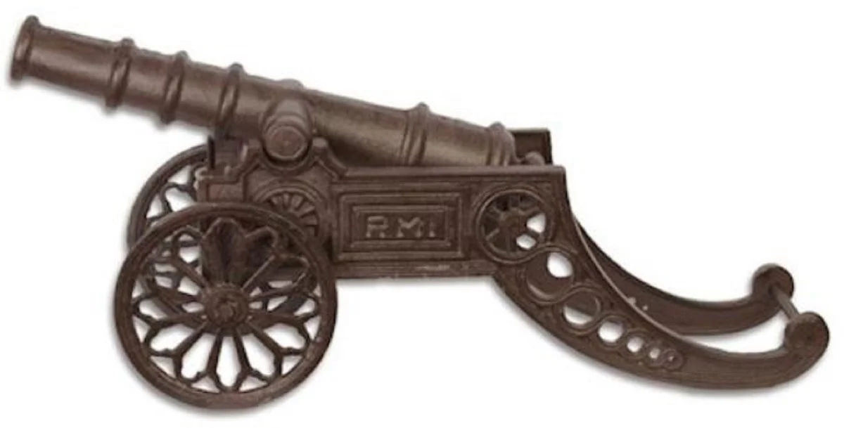 Antik Stil Deko Kanone Antik Braun 73,7 x 21,4 x H. 33,2 cm - Historische Mittelalter Gusseisen Kanone - Garten & Terrassen Deko Accessoires