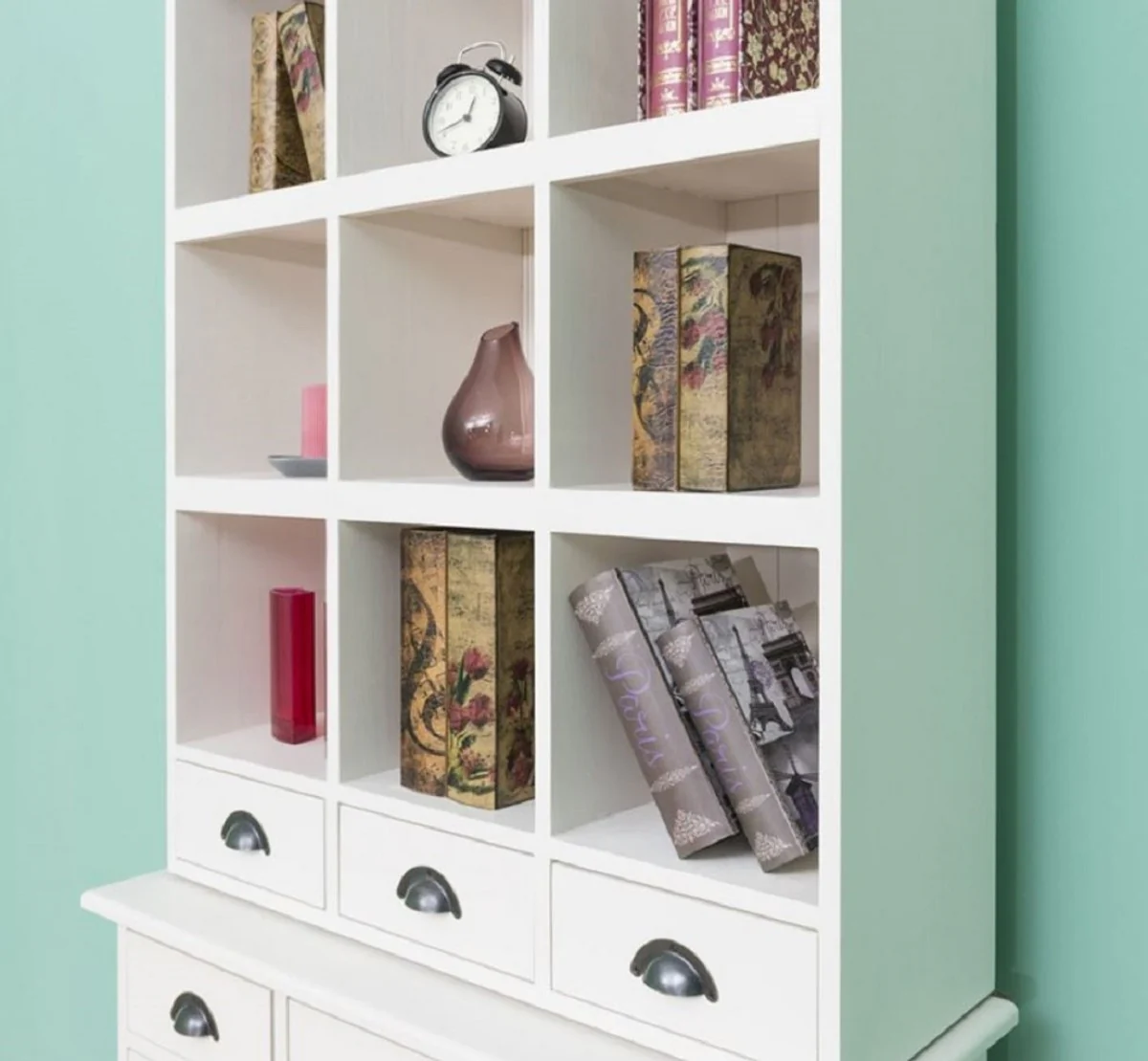 Country house style cabinet white 97 x 40 x H. 210 cm - solid wood shelf cabinet with 2 doors and 6 drawers - furniture in country house style