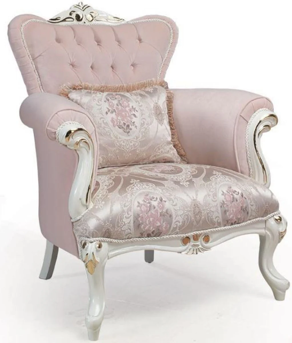 Luxury baroque living room set pink / white / gold - 2 sofas & 2 armchairs & 1 coffee table - living room furniture in baroque style - noble and magnificent