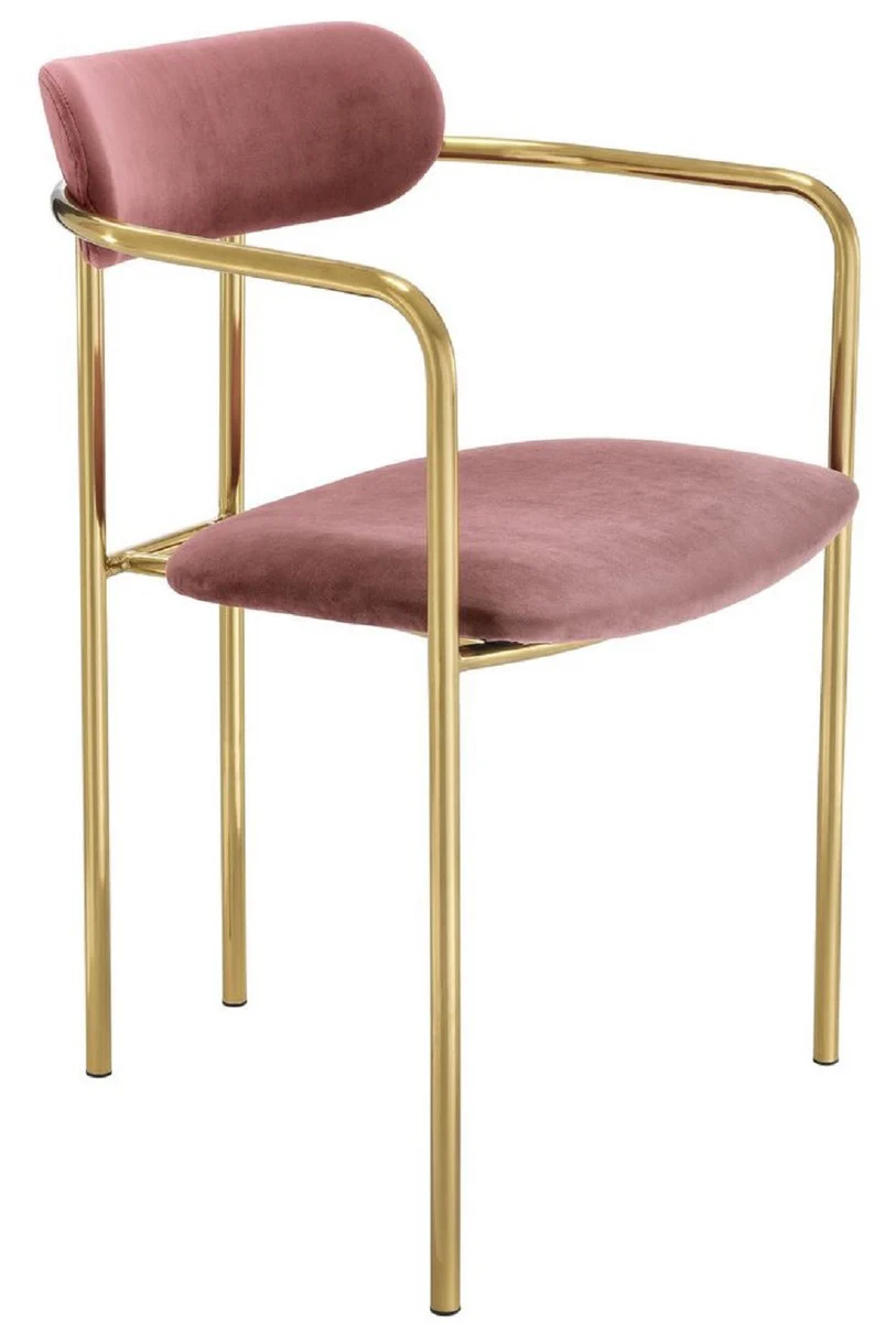 Luxury dining room chairs with armrests pink / gold 53 x 50 x H. 74 cm - kitchen chairs with elegant velvet fabric - dining room set - dining room furniture
