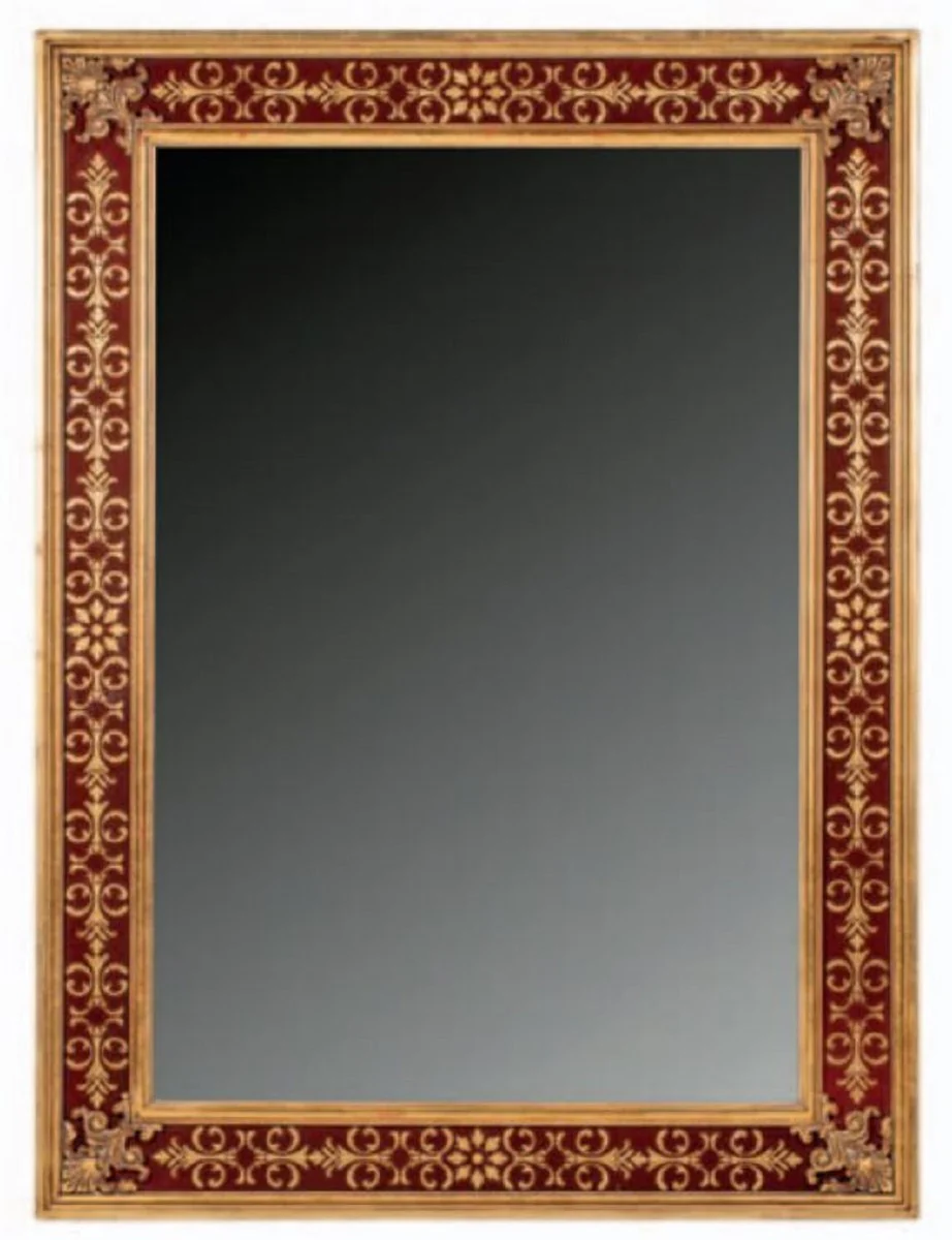 Luxury Baroque Mirror Bordeaux Red / Gold - Rectangular Solid Wood Wall Mirror in Baroque Style - Baroque Furniture - First Class Quality - Made in Italy