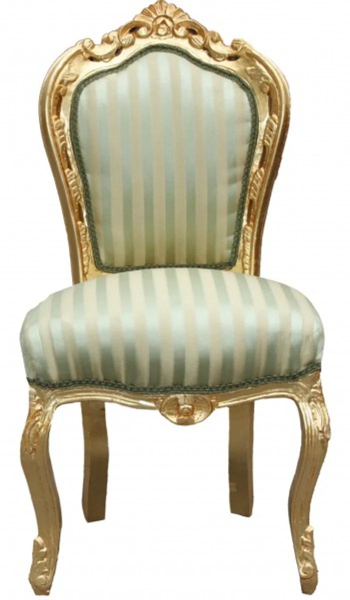 Baroque Dining Chair Green / Cream Stripes / Gold