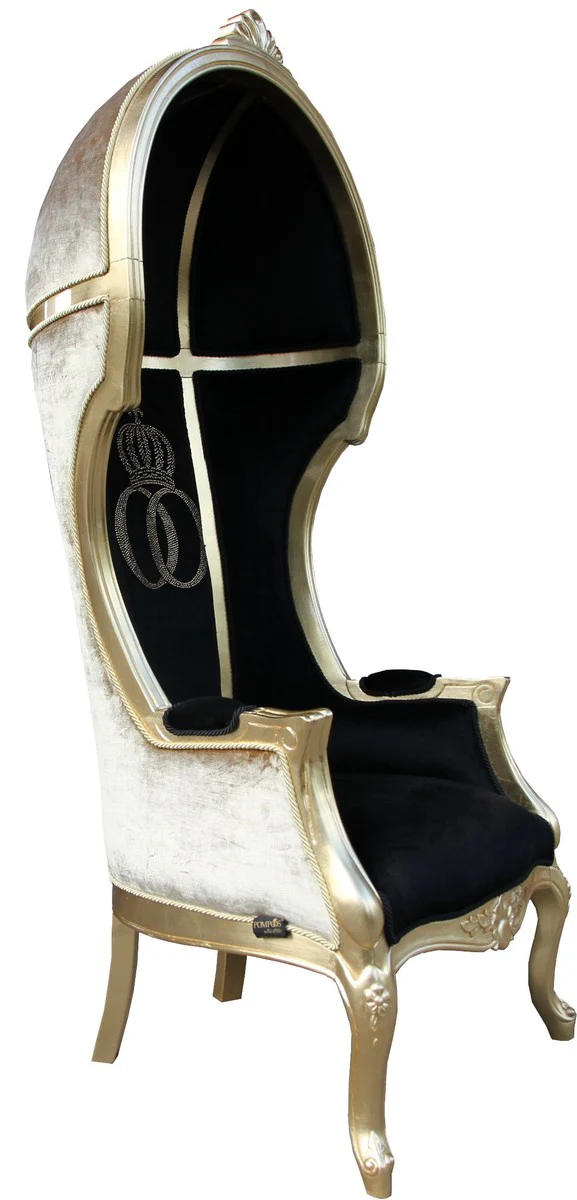 Pompöös by Luxus Ballon Baroque Armchair Isabelle Black / Gold with Glittering Crown - Pompöös Baroque Armchair designed by Harald Glööckler