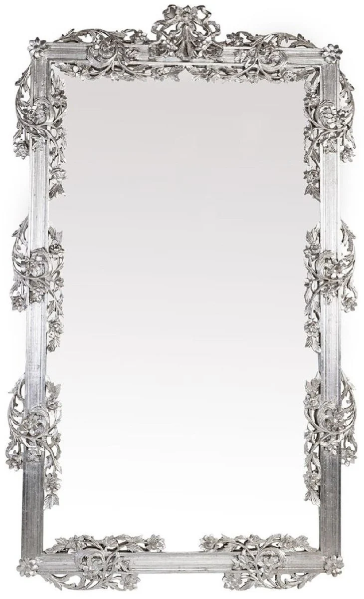 Baroque mirror silver 112 x 6 x H. 224 cm - Magnificent wall mirror with elegant decorations - Baroque wardrobe mirror - Baroque style wall mirror - Baroque furniture - Noble & magnificent