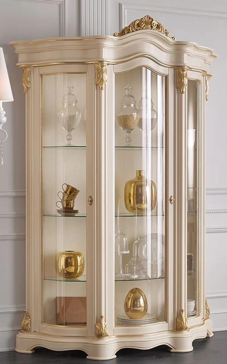 Luxury baroque living room display cabinet cream / gold 155 x 54 x H. 227 cm - Magnificent baroque display cabinet with 3 glass doors - Noble baroque furniture