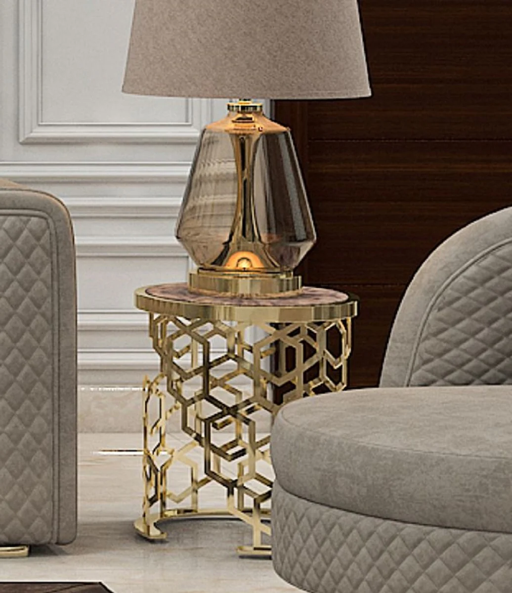 Luxury side table with artificial marble table top grey-black / gold H. 55 cm