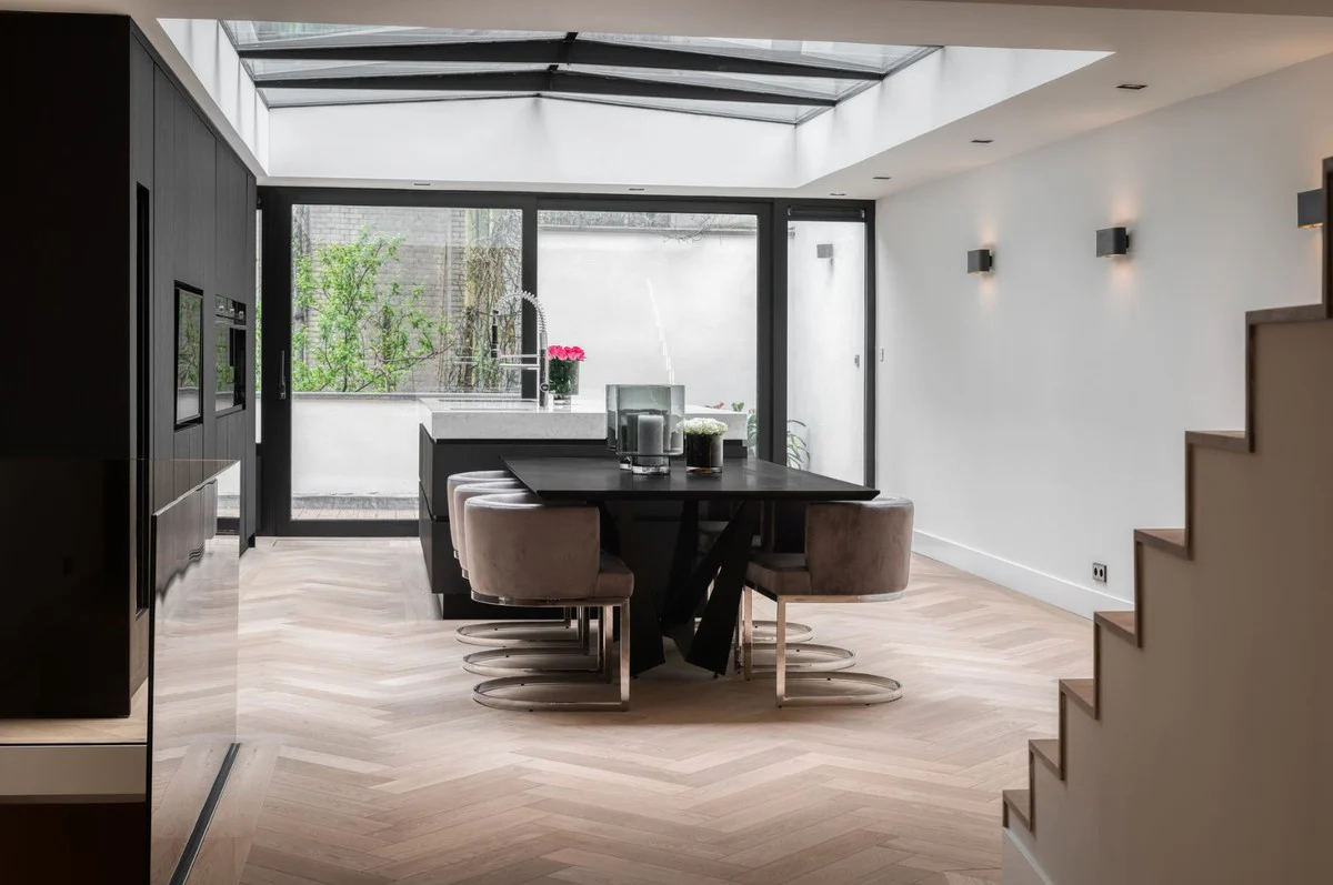 Luxury dining table black 240 x 120 x H. 76 cm - Rectangular kitchen table with oak veneer table top - Luxury dining room furniture