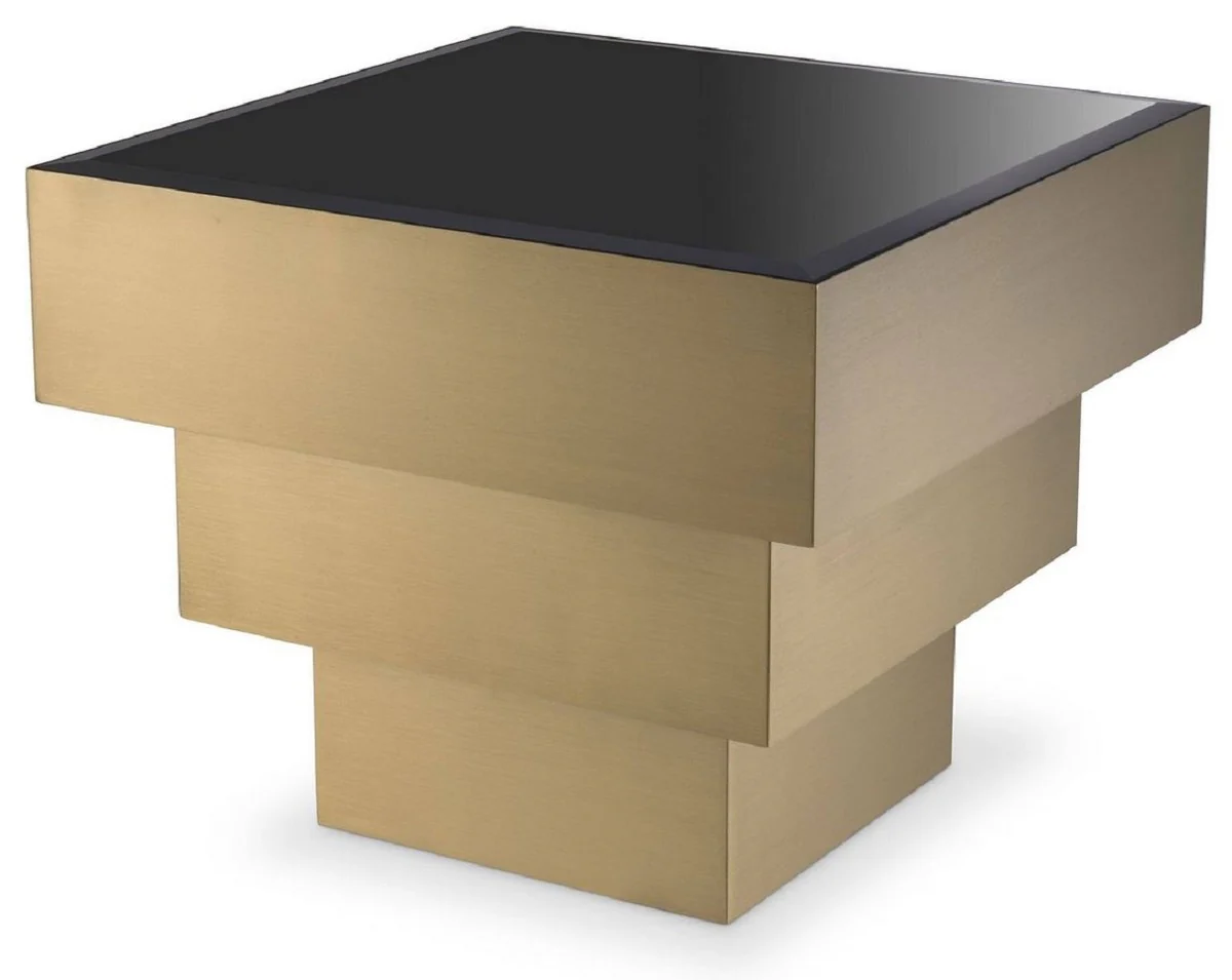 Luxury side table brass / black 55 x 55 x H. 45 cm - Square stainless steel table with glass top - Living room furniture - Luxury furniture