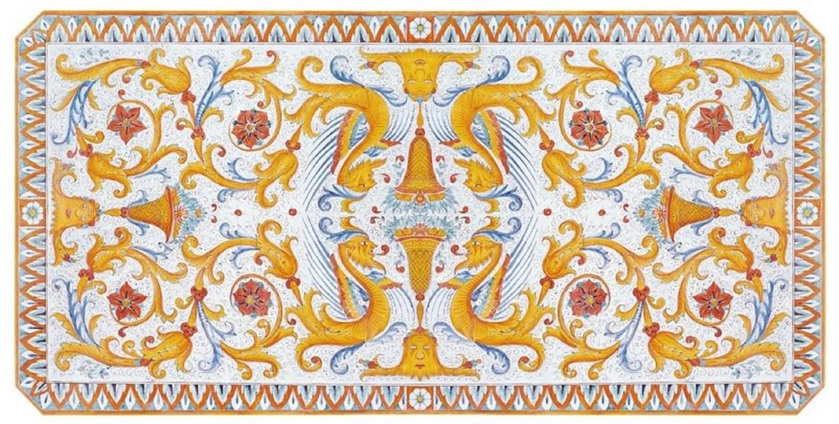 Luxury Art Nouveau dining table multicolored / black - handmade garden table with hand-painted table top and metal frame - garden patio dining room furniture